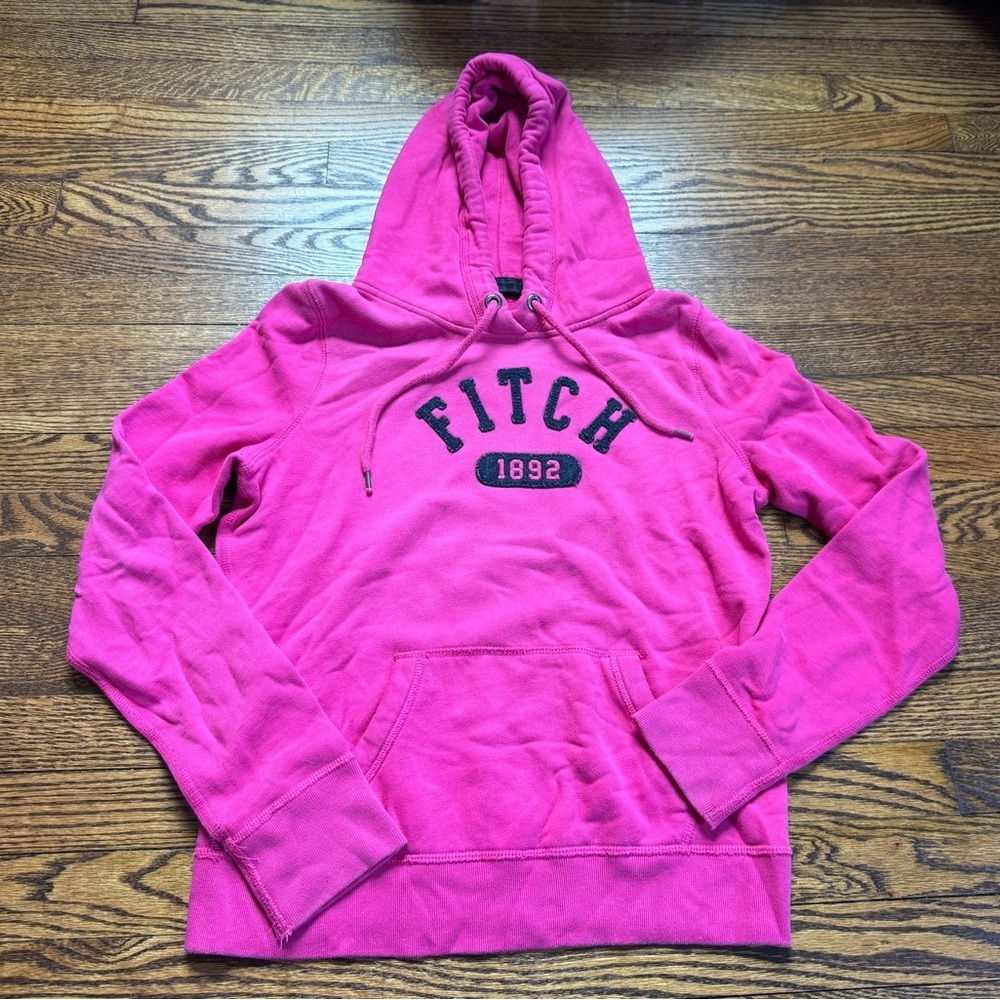Y2K Abercrombie & Fitch Pink Logo Hoodie Sweatshirt Large